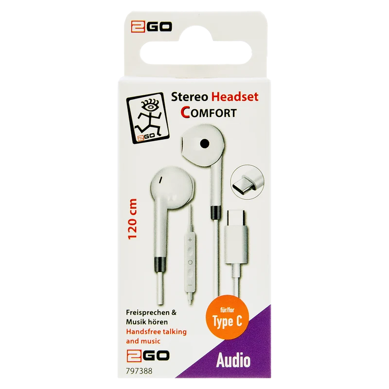 In-Ear-Headset "Comfort" - Aluminium-Gehäuse - Rufannahme - Lautstärkeregelung - USB Type-C - weiß / silber