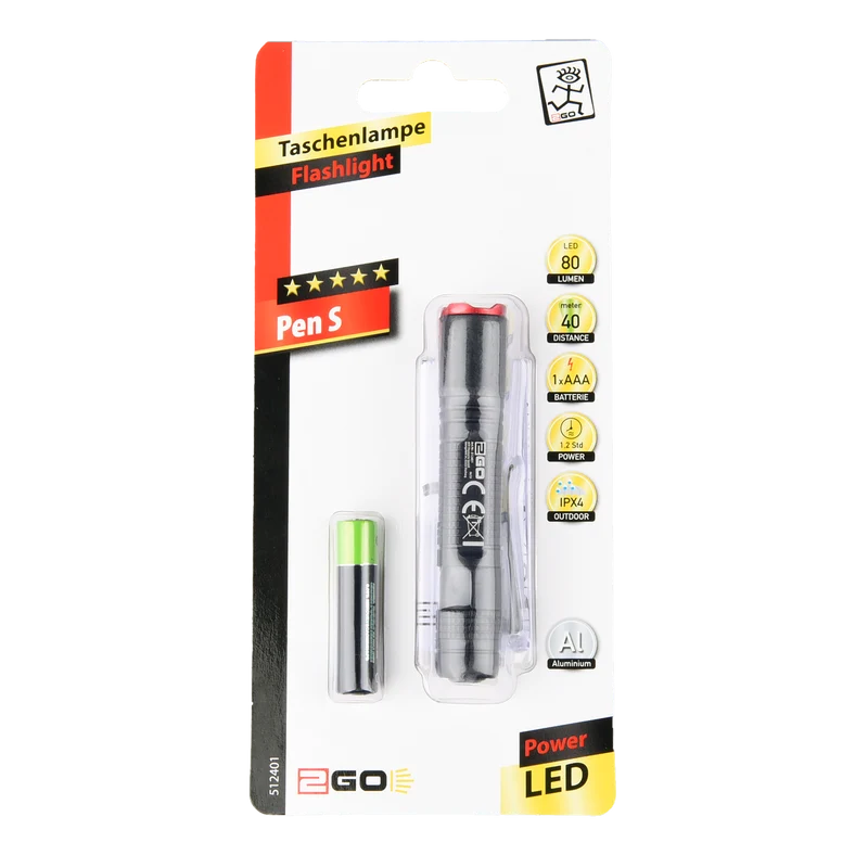 LED Taschenlampe "Pen S" - Cree XTE LED - 80 Lumen - IPX4 - mit Gürtelclip - schwarz