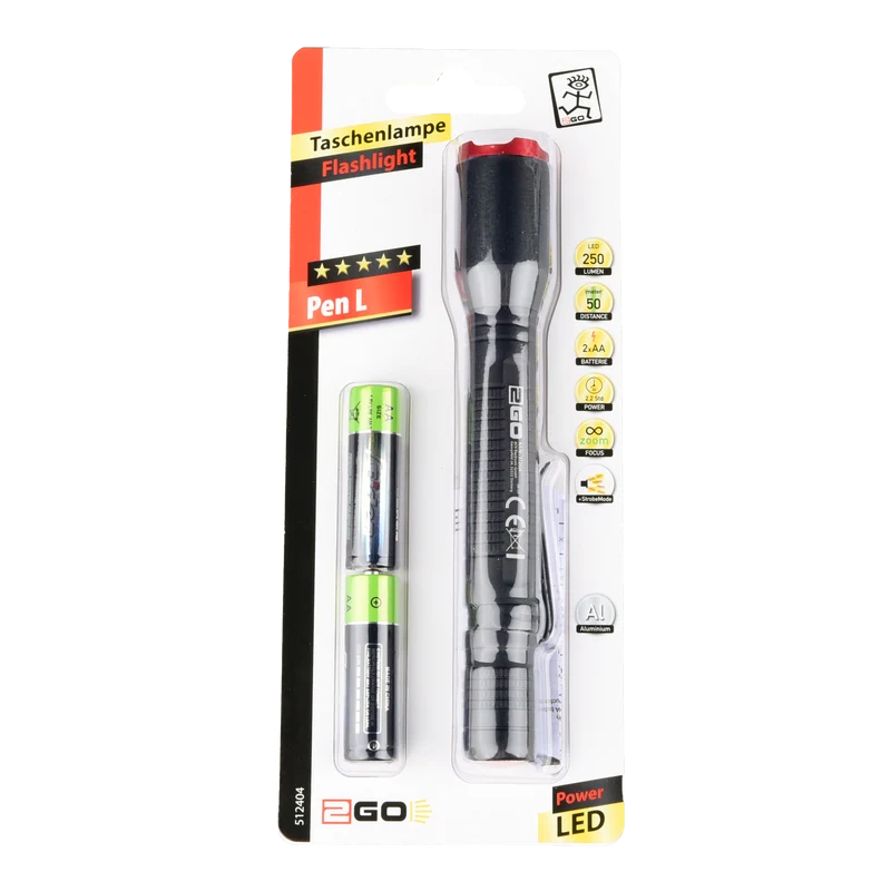 LED Taschenlampe "Pen L" - Cree XTE LED - 250 Lumen - Gürtelclip - zoombar - 3 Modi