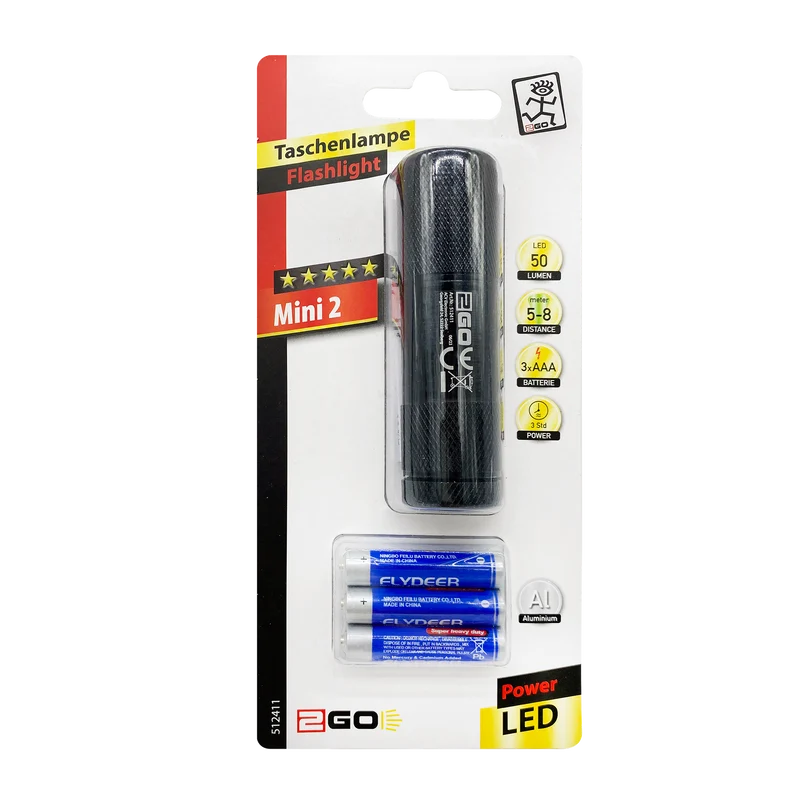LED Taschenlampe "Mini 2" - 50 Lumen - nur 32 g - 9 weiße LEDs - schwarz