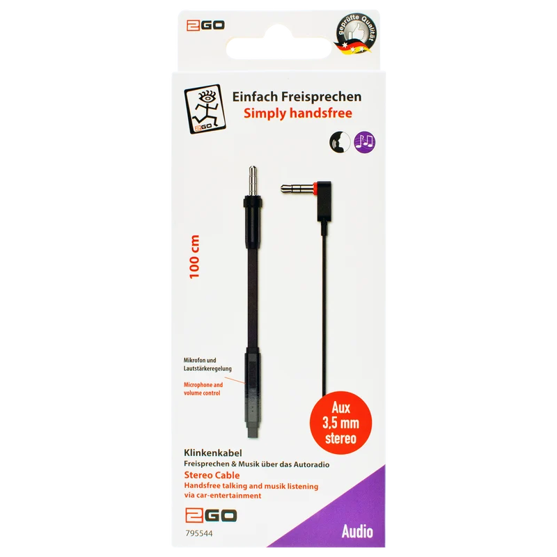 AUX-Freisprech-Kabel - 3,5 mm Klinkenstecker auf 3,5 mm Klinkenstecker - 100 cm - schwarz