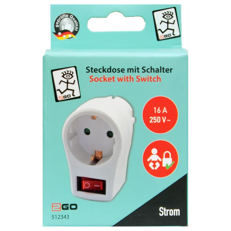 Schuko-Zwischensteckdose - beleuchteter Schalter - 16A - weiß