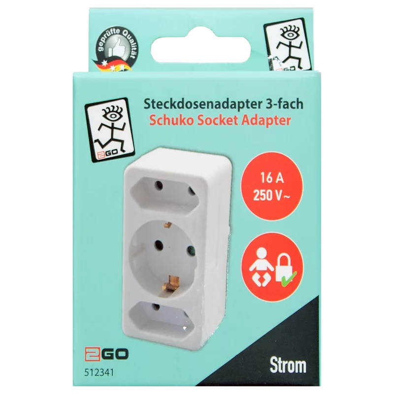 Steckdosenadapter - Schukostecker -> 1 x Schukobuchse & 2 x Eurobuchse - weiß