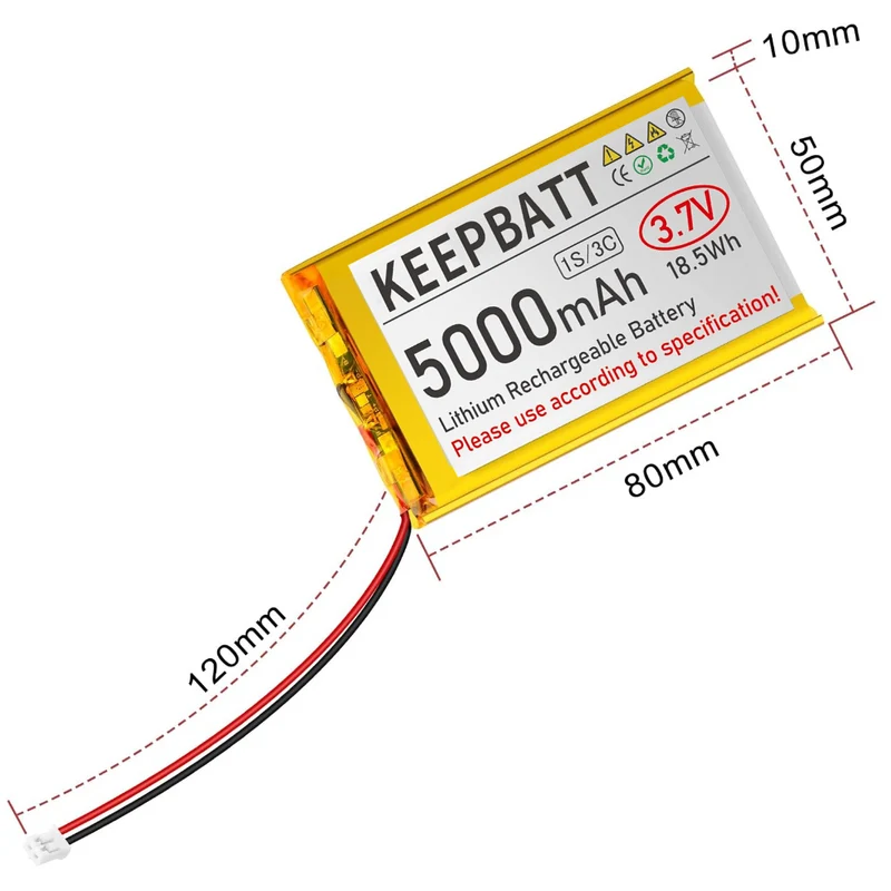 3,7V 5000mAh 105080 LiPo-Akku Wiederaufladbar 1S 3C Mit PCB PH2.0 Stecker Für Arduino ESP32 Board RPI