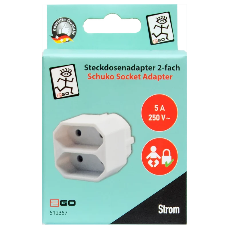 Steckdosenadapter 2-fach - 1 x Schukostecker auf 2 x Eurobuchse - 16 A - 3680 W - weiß