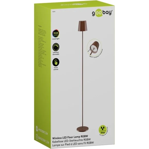 Goobay kabellose LED-Stehleuchte XL 122 cm RGBW kupferfarben