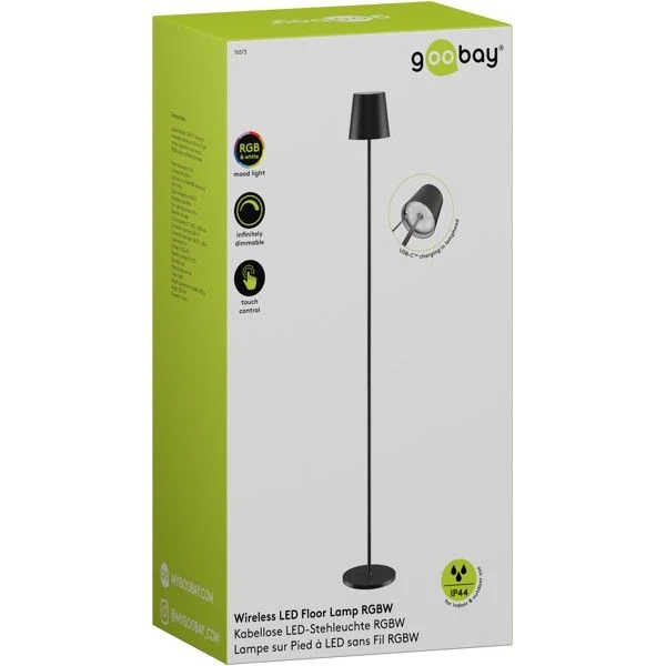 Goobay kabellose LED-Stehleuchte XL 122 cm RGBW schwarz