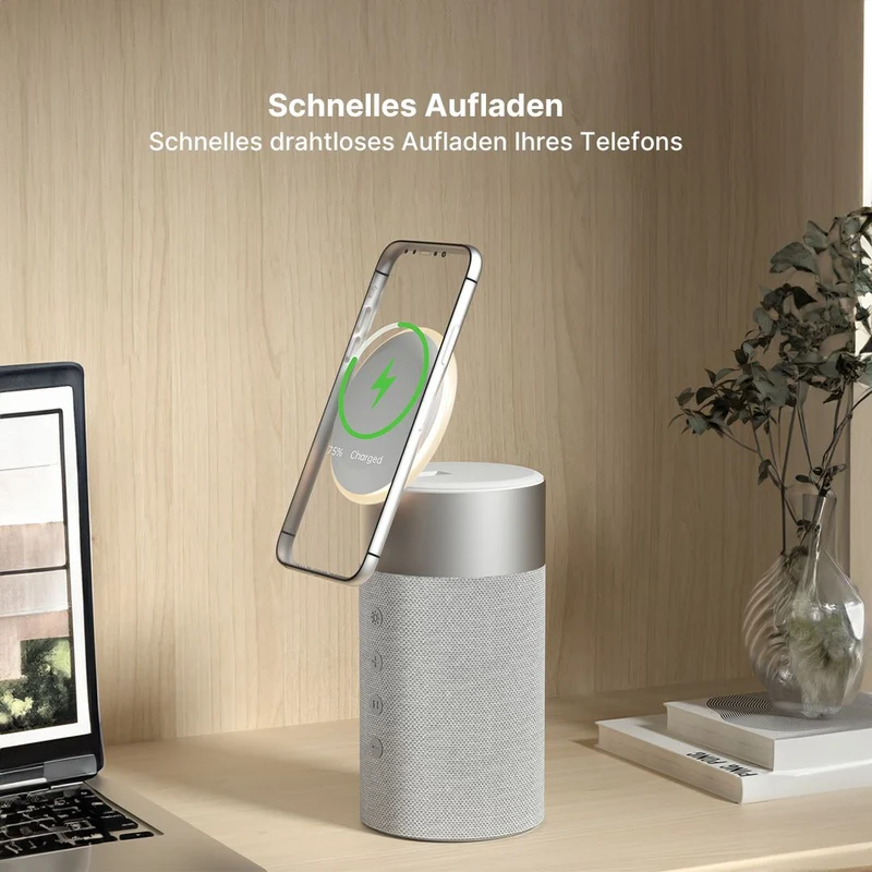3-in-1 Kabelloses Ladegerät, Bluetooth-Lautsprecher & Nachtlicht
