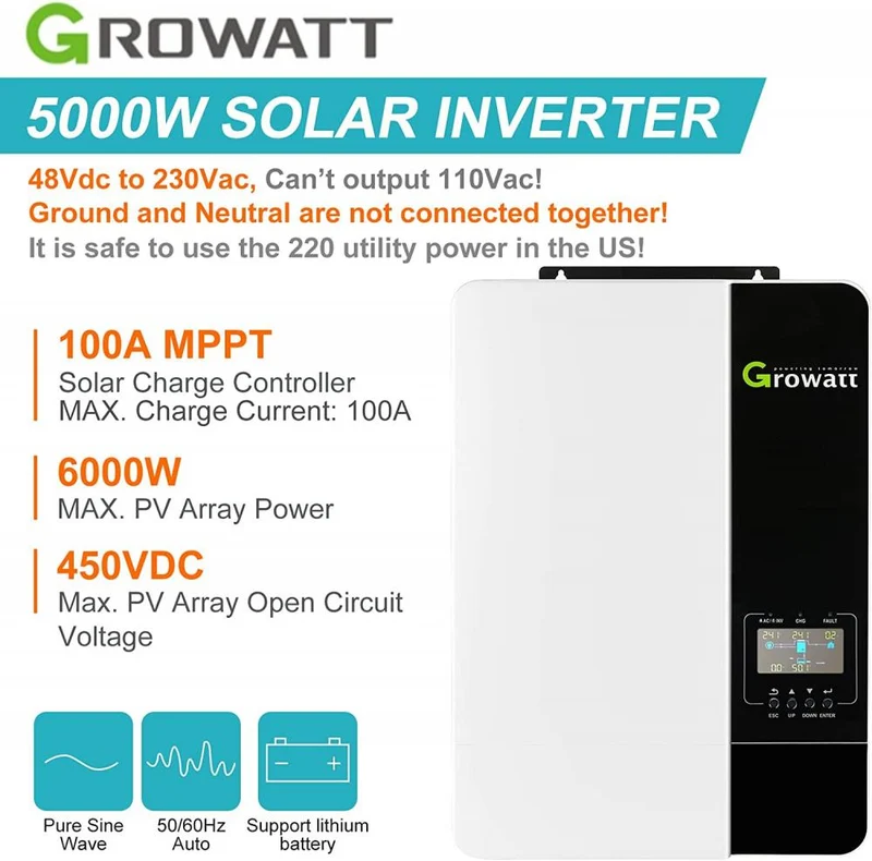 Growatt Solar Off-Grid Energy Storage 240Vac Wechselrichter Lieferant 5kw Wechselrichter 5000es
