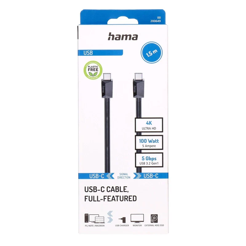 Hama Full-Featured USB Kabel USB 3.2 Gen 1 (3.1 Gen 1) 1,5 m USB C 5 Gbit/s Schwarz