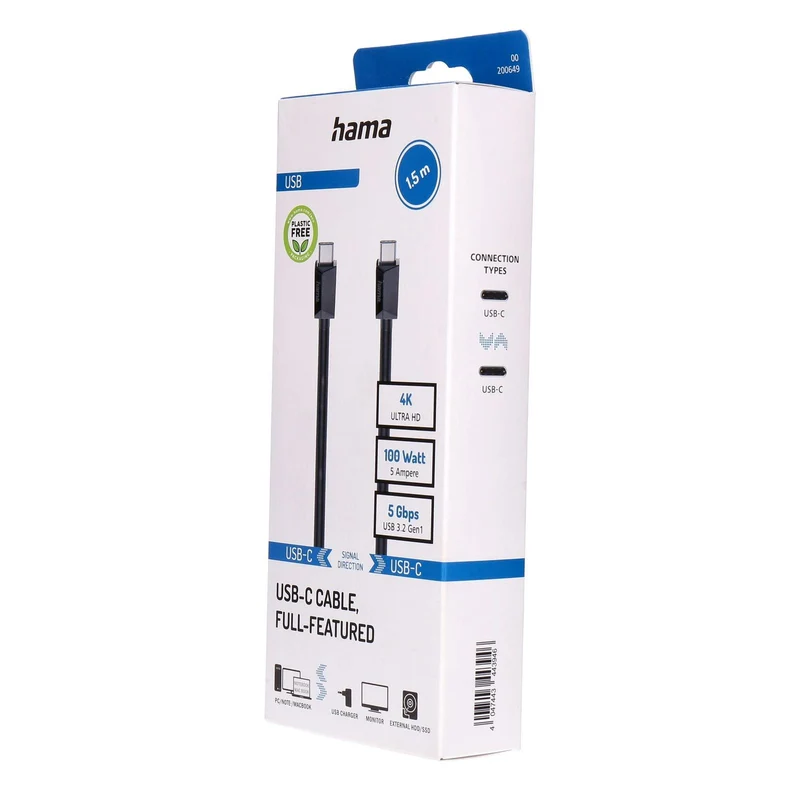 Hama Full-Featured USB Kabel USB 3.2 Gen 1 (3.1 Gen 1) 1,5 m USB C 5 Gbit/s Schwarz
