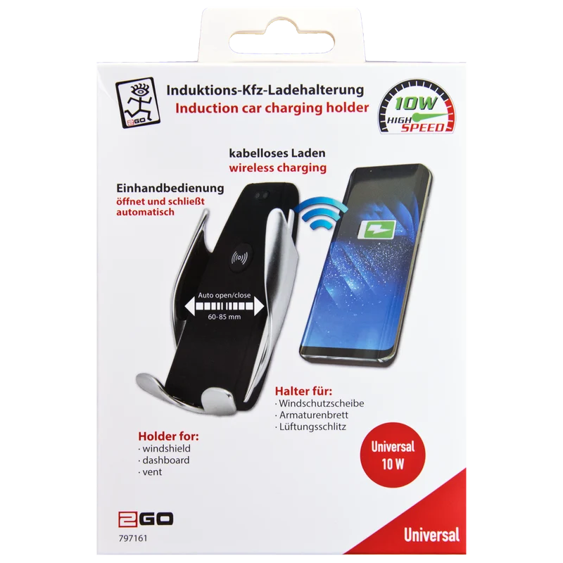 Universal Smartphone-Halterung - Wireless Charging-Funktion - 60 mm - 85 mm Breite - schwarz / silber