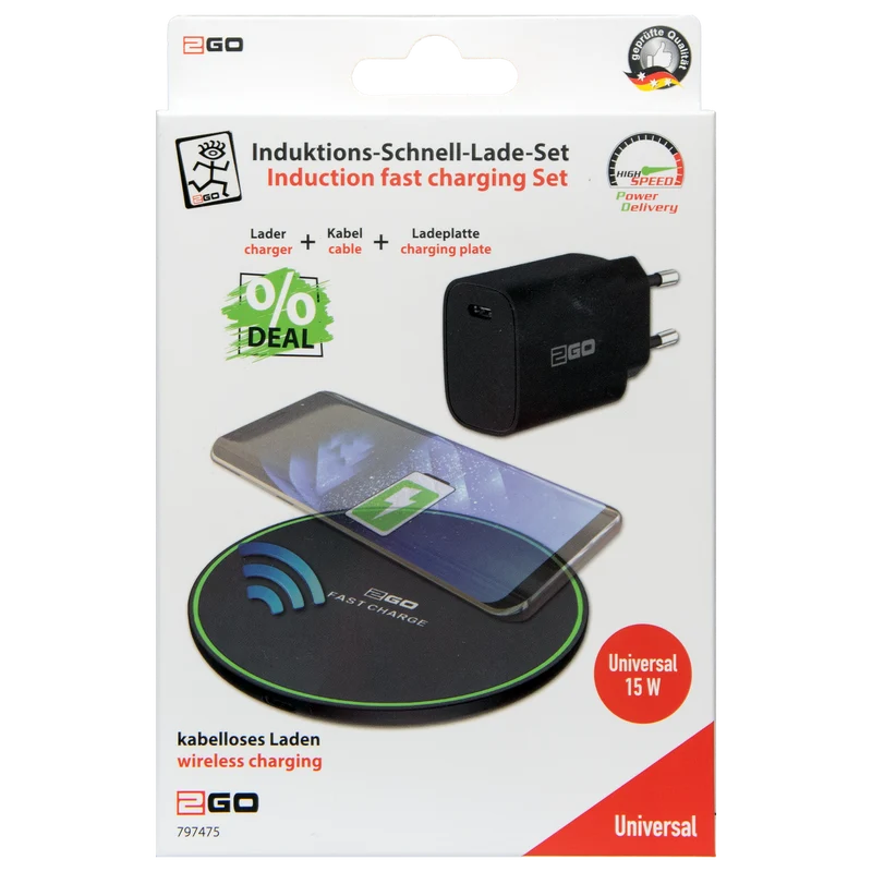 Induktions-Schnell-Ladeset - Ladeplatte - 15 W - schwarz