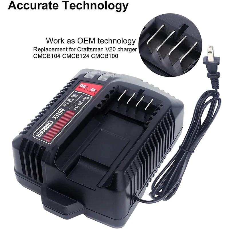 20V MAX Batterieladegerät CMCB104 kompatibel mit Craftsman V20 Lithiumbatterie CMCB204 CMCB202 (nur für V12/V20-Serie)