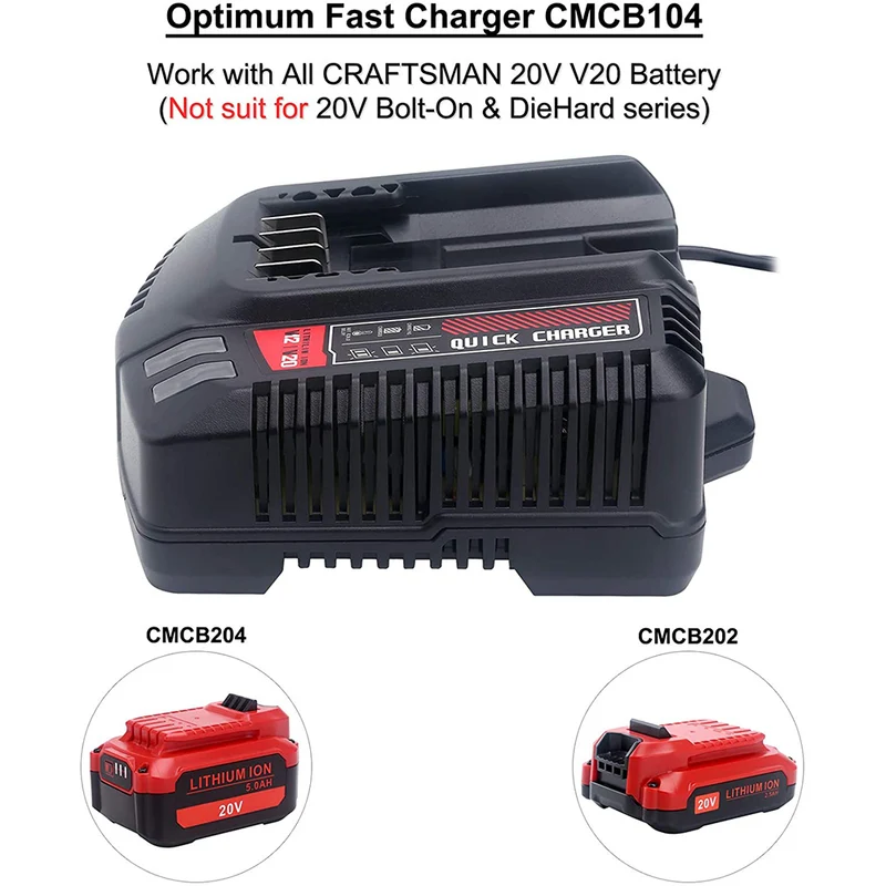 20V MAX Batterieladegerät CMCB104 kompatibel mit Craftsman V20 Lithiumbatterie CMCB204 CMCB202 (nur für V12/V20-Serie)