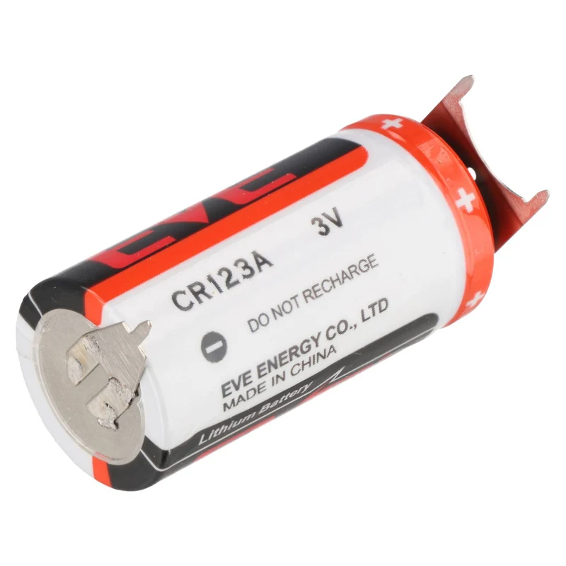 AccuCell CR123A Batterie mit 3er Printanschluss 2er Print + 1er Print - Kontakten, Spannung 3 Volt Rastermaß 7mm