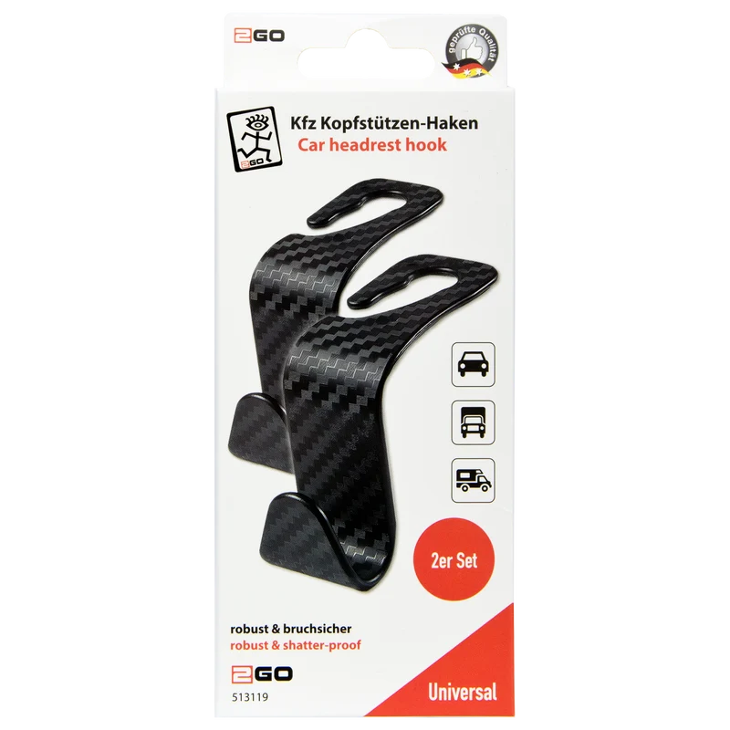 Universal Haken - für die Kfz-Kopfstütze - Carbon-Optik - 2er Set - schwarz