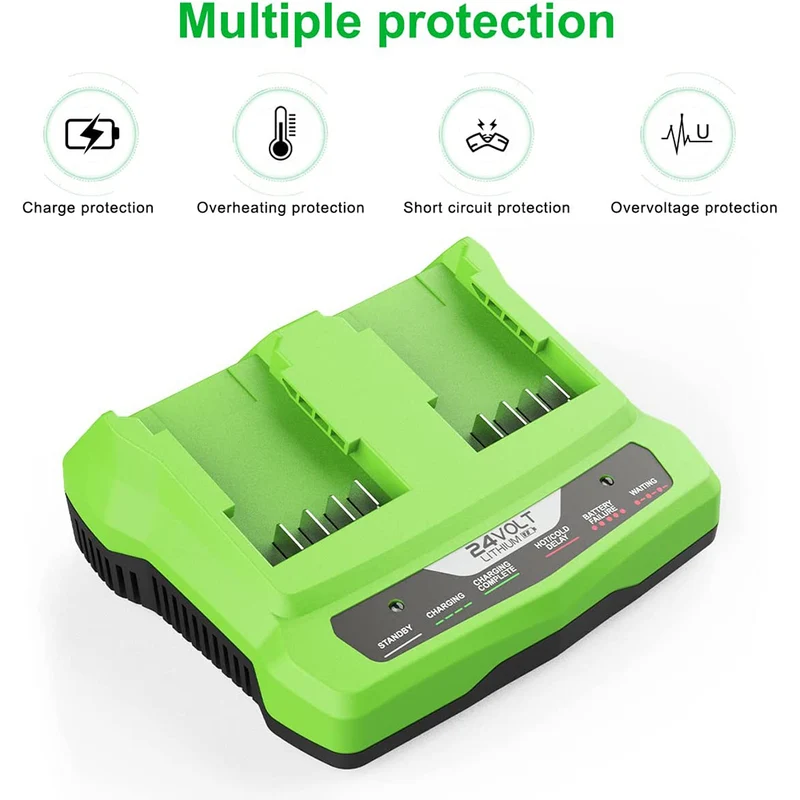 2Port 29862 Ladegerät 24V für G-24 Greenworks 24V Lithium Akku Dual Port Schnellladegerät