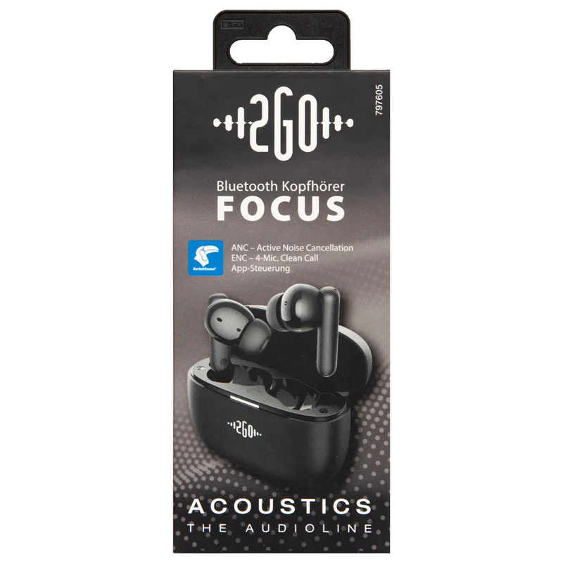 Bluetooth Headset "Focus" - ENC - ANC - App-Steuerung - Touch-Steuerung - schwarz
