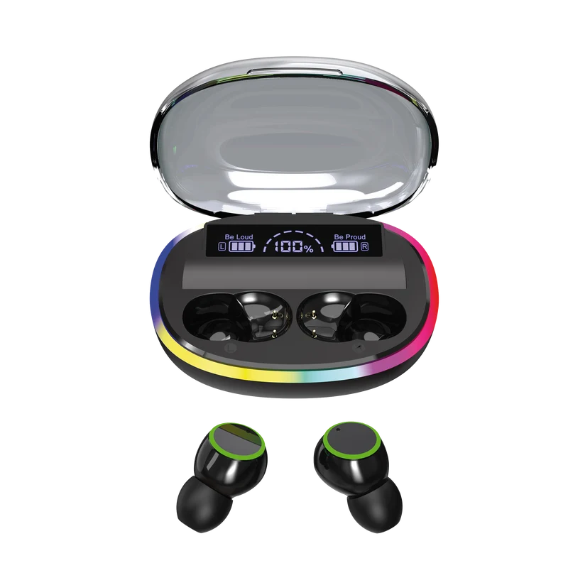 Bluetooth Headset "Ring" - LED Illumination - Ladebox - Display - Touch-Steuerung - schwarz