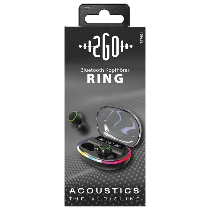 Bluetooth Headset "Ring" - LED Illumination - Ladebox - Display - Touch-Steuerung - schwarz