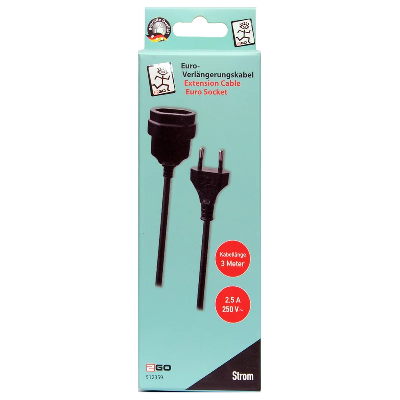 Euro-Verlängerung - Euro-Stecker auf Euro-Kupplung - maximal 600 W - 300 cm - verschiedene Farben