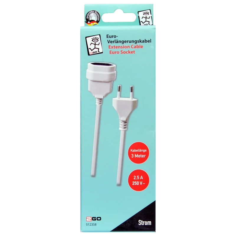 Euro-Verlängerung - Euro-Stecker auf Euro-Kupplung - maximal 600 W - 300 cm - verschiedene Farben