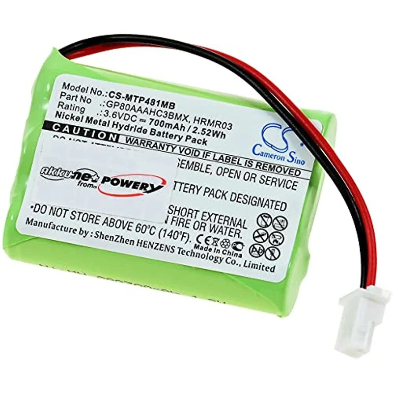 3,6 V, 700 MAh/2,5 Wh, Für Babyphone Motorola MBP481 / MBP482 / MBP483, NiMH, HRMR03