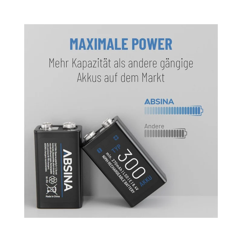 Absina 300 NiMH 9V-Block-Akku, 8,4 V, 270mAh