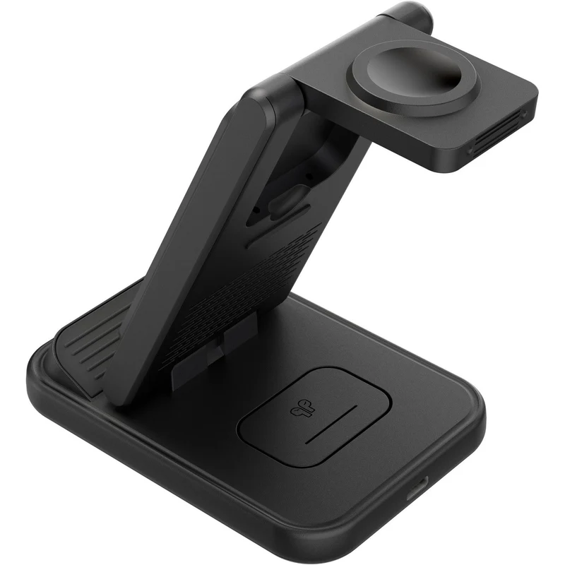 Goobay Kabelloses 3in1-Ladegerät für Smartphone, Smartwatch und Kopfhörer, Qi-kompatibel, einklappbar