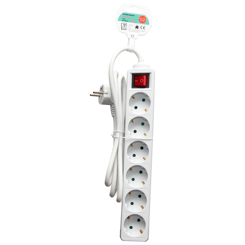 Steckdosenleiste 6-fach mit beleuchtetem Schalter - 16A - 3680W - 150cm - verschiedene Farben