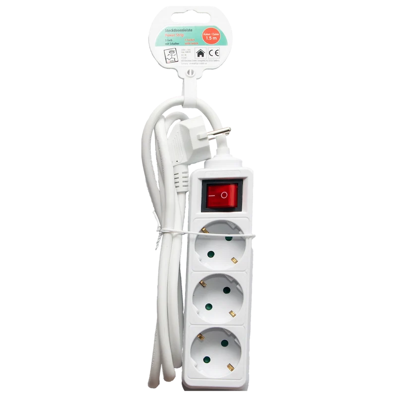 Steckdosenleiste 3-fach mit beleuchtetem Schalter - 16A - 3680W - 150cm - verschiedene Farben