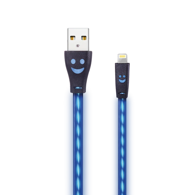 USB Datenkabel - 3 Anschlussvarianten - 100 cm - transparent mit blauem LED-Lauflicht