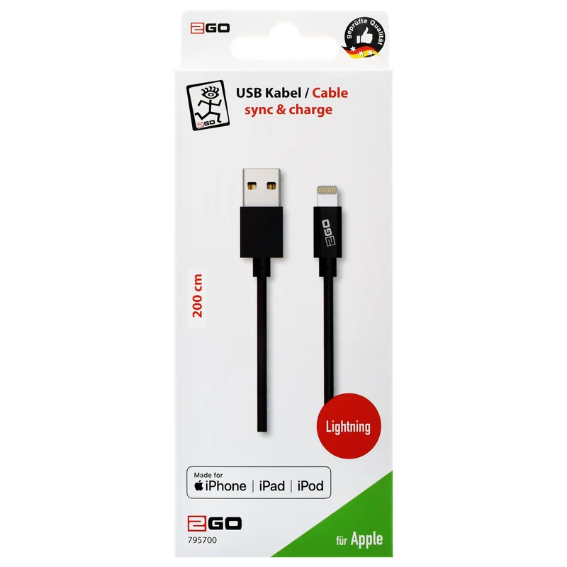 USB Datenkabel passend für Apple Geräte - MFI zertifiziert - USB A auf 8-Pin (Lightning) - diverse Längen - anthrazit