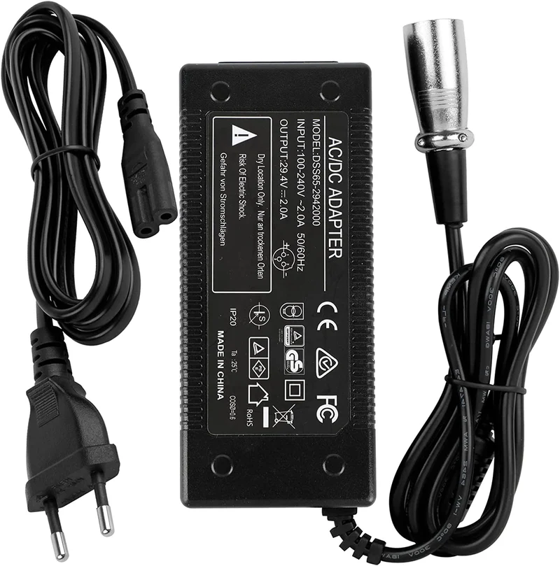 29.4V 2A Netzteil Ladegerät Passend für 24V 10AH Lithium-Ionen Elektroroller E-Bikes mit 3pin Stecker