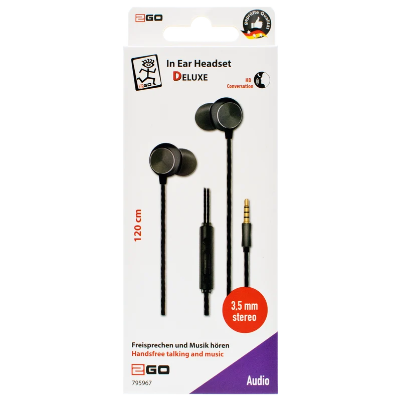 In-Ear Stereo-Headset "Deluxe" - Aluminium - Rufannahme - Lautstärkeregelung - Klinkenstecker