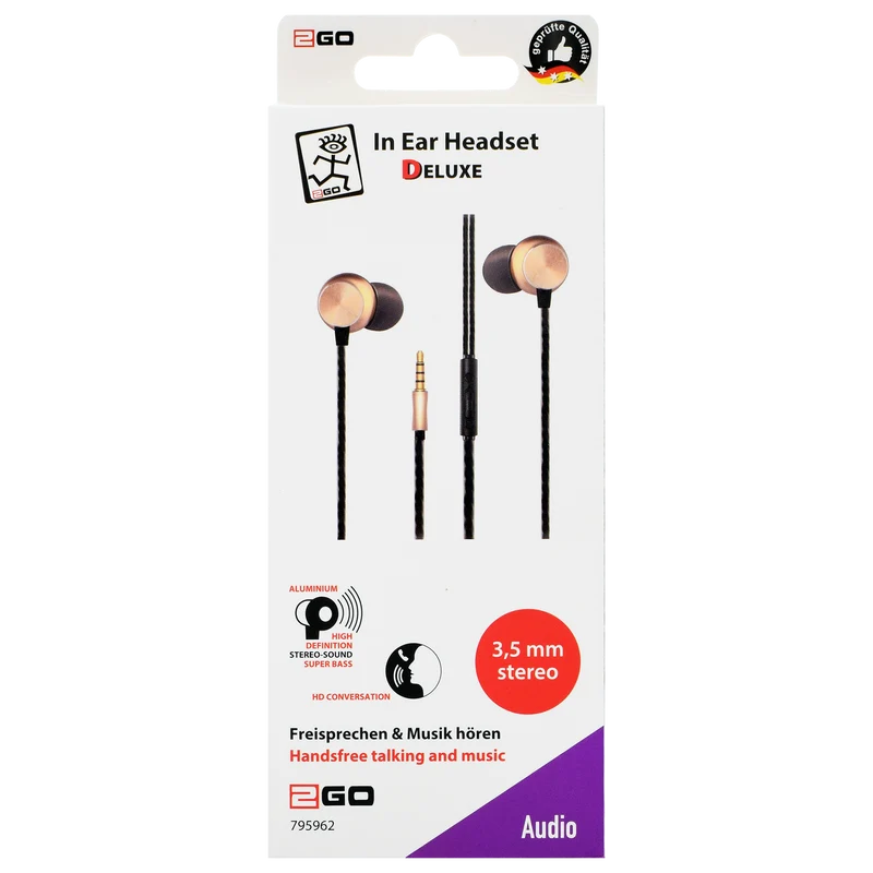 In-Ear Stereo-Headset "Deluxe" - Aluminium - Rufannahme - Lautstärkeregelung - Klinkenstecker