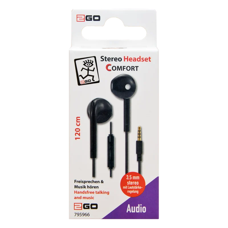 In-Ear Stereo-Headset "Comfort" - Rufannahme - Lautstärkeregelung - Klinkenstecker - verschiedene Farben