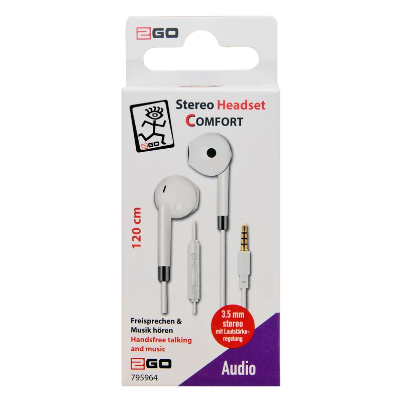 In-Ear Stereo-Headset "Comfort" - Rufannahme - Lautstärkeregelung - Klinkenstecker - verschiedene Farben