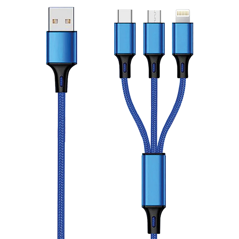 3 in 1 USB Ladekabel - USB A auf Micro-USB / 8-Pin (Lightning) / USB Type-C - 150 cm - diverse Farben