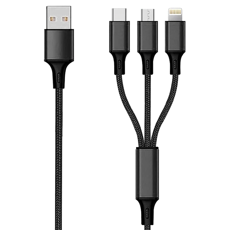 3 in 1 USB Ladekabel - USB A auf Micro-USB / 8-Pin (Lightning) / USB Type-C - 150 cm - diverse Farben