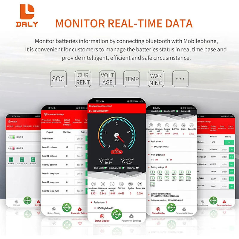 Daly smart bms Lifepo4 15S 48V 60A bluetooth 18 66 128