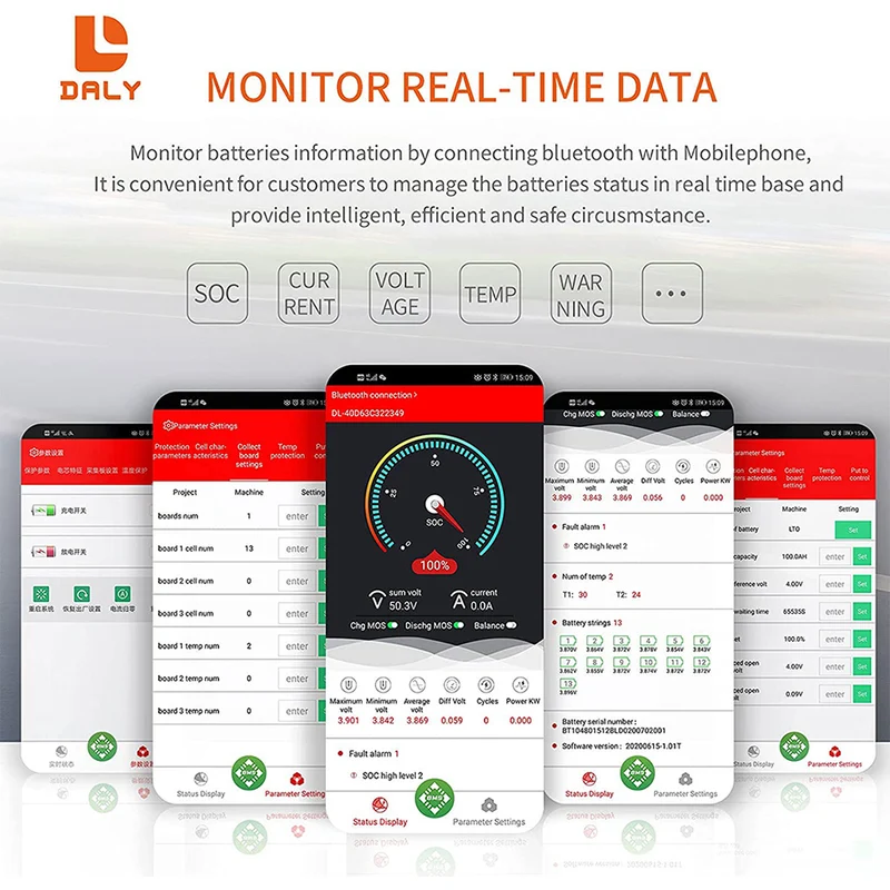 Daly smart bms Lifepo4 15S 48V 40A bluetooth 18 66 128