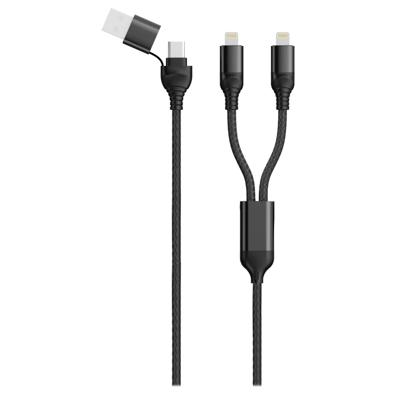 Duo USB Ladekabel - USB A / USB Type-C auf 2 x 8-Pin (Lightning) / USB Type-C - 120 cm - diverse Farben