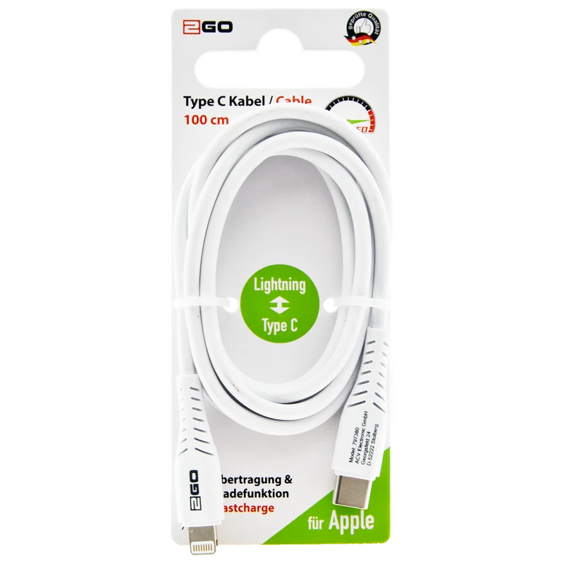 USB Datenkabel - USB Type-C auf 8-Pin (Lightning) oder USB Type-C / 100 cm / weiß