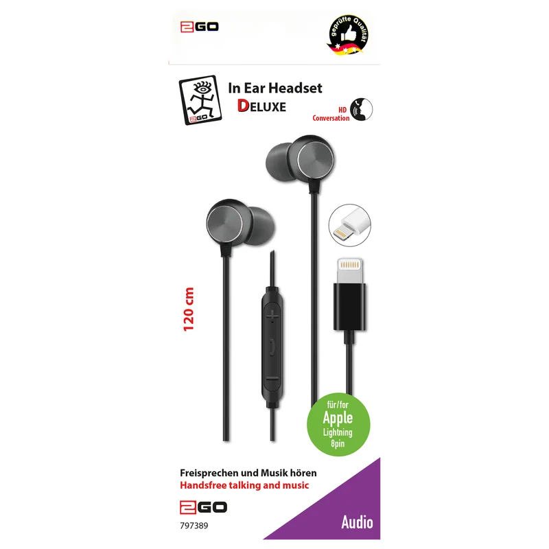 In-Ear-Headset "Deluxe" - Aluminiumgehäuse - Rufannahme - Lautstärkeregelung - 8-Pin (Lightning) - verschiedene Farben