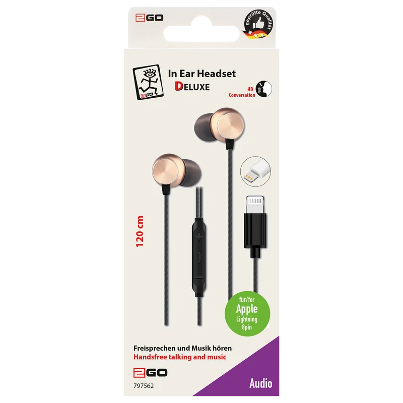 In-Ear-Headset "Deluxe" - Aluminiumgehäuse - Rufannahme - Lautstärkeregelung - 8-Pin (Lightning) - verschiedene Farben