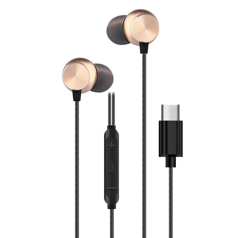 In-Ear-Headset "Deluxe" - Aluminium - Rufannahme - Lautstärkeregelung - USB Type-C