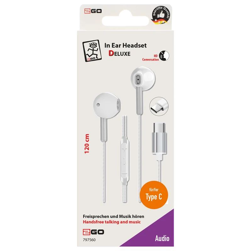 In-Ear-Headset "Deluxe" - Aluminium - Rufannahme - Lautstärkeregelung - USB Type-C