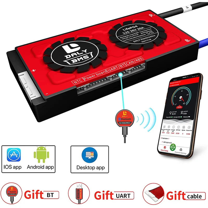 Daly smart bms Lifepo4 12S 36V 30A bluetooth 13 66 128